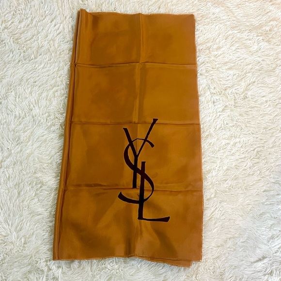 Yves Saint Laurent Accessories - YSL Large Vintage 90’s Golden Brown Spellout Logo Silk Scarf